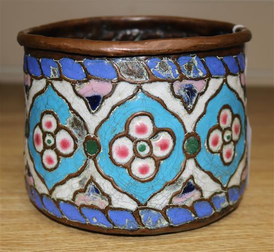 A Middle Eastern enamelled copper bowl, diameter 6in.